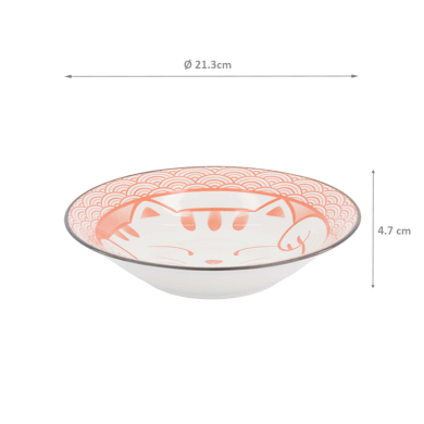 TDS, Pasta Plate, Kawaii Lucky Cat Neko, Ø 21.3 x 4.7 cm, Seikaiha-Neko Red, Item No. 617690
