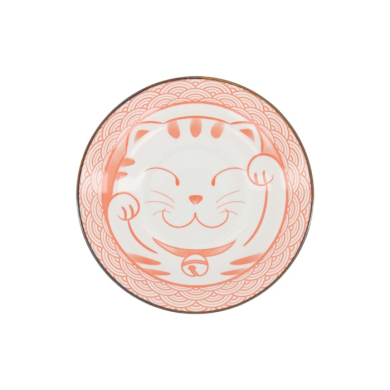 Pastateller Kawaii Lucky Cat Neko Seikaiha-Neko Red, Porzellan, Ø 21,3 × 4,7 cm, Art.-Nr. 617690