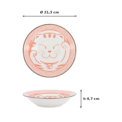 Pastateller Kawaii Lucky Cat Neko Seikaiha-Neko Red, Porzellan, Ø 21,3 × 4,7 cm, Art.-Nr. 617690