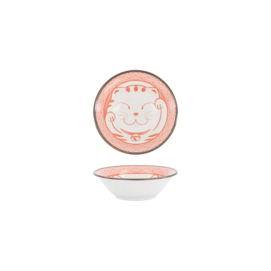 Tokyo Design Studio Saucenschale Kawaii Lucky Cat Neko Seikaiha-Neko Red, Porzellan, Ø 11,5 × 4 cm