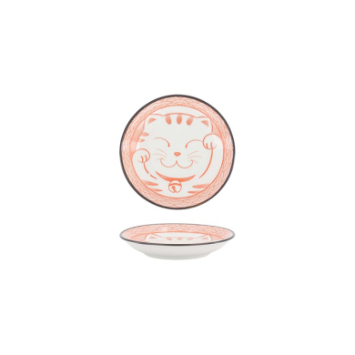 Tokyo Design Studio Saucenschale Kawaii Lucky Cat Neko Seikaiha-Neko Red, Porzellan, Ø 12 × 2 cm