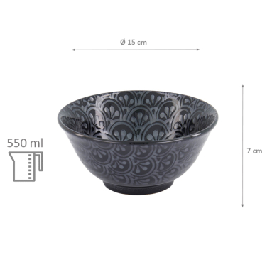 TDS, Tayo Bowl, Kuromonyo Seikaiha, Black, Ø 15x7cm 550ml, Item No. 617881