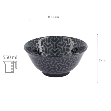 TDS, Tayo Bowl, Kuromonyo Kumi Kikko, Black, Ø 15x7cm 550ml, Item No. 617911