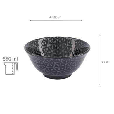 TDS, Tayo Bowl, Kuromonyo Hana Kikko, Black, Ø 15x7cm 550ml, Item No. 617942