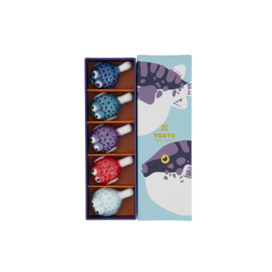 Chopstick Rest Set Kawaii Fugu Multicoloured, 5 pcs, Porcelain, Item No. 618048