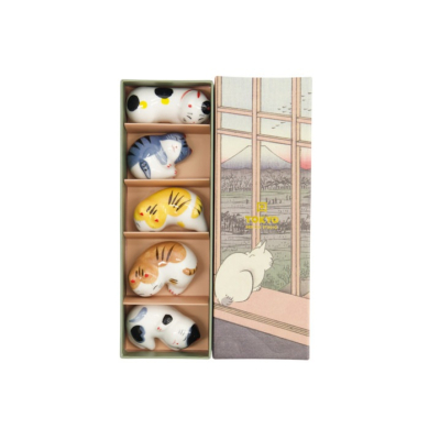 Essstäbchenablagen-Set Kawaii Sleeping Cat Bunt, 5-tlg., Porzellan, Art.-Nr. 618079
