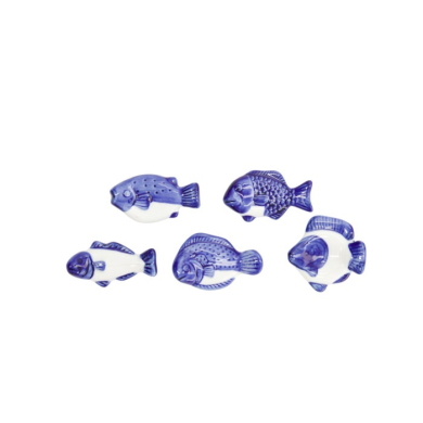 Essstäbchenablagen-Set Kawaii Fish Blau/Weiß, 5-tlg., Porzellan, Art.-Nr. 618109