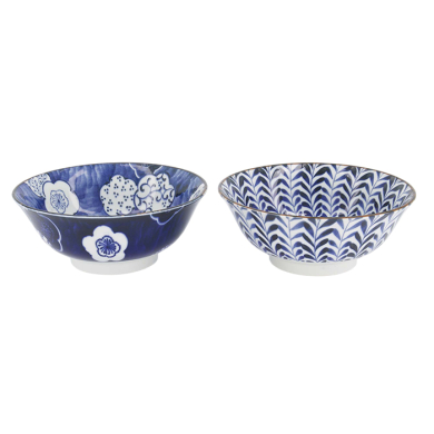 TDS, Ramen Schale, 2 Stk Geschenkset, Mino Blue Shidare/Ume, Ø 19,8x7,5cm 1000ml, Art.-Nr. 619502