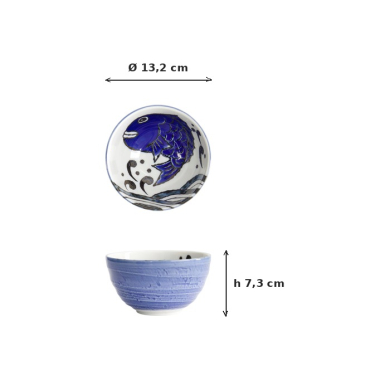 Bowl Seafood Snapper Blue, Porcelain, Ø 13.2 × 7.3 cm, 500 ml, Item No. 7564