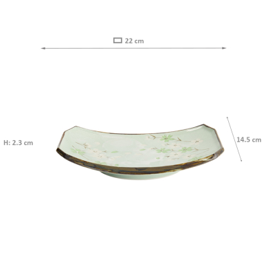 TDS, Plate, Green Cosmos, 22x15x2.5cm, Item No. 7805