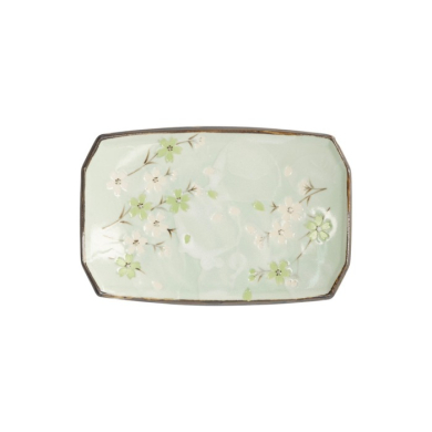 Sushi Plate Green Cosmos, Stoneware, 22 × 15 × 2.5 cm, Item No. 7805