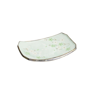 Sushi Plate Green Cosmos, Stoneware, 22 × 15 × 2.5 cm, Item No. 7805