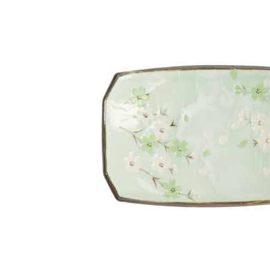 Sushi Plate Green Cosmos, Stoneware, 22 × 15 × 2.5 cm, Item No. 7805