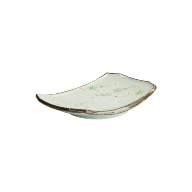 Sushi Plate Green Cosmos, Stoneware, 22 × 15 × 2.5 cm, Item No. 7805
