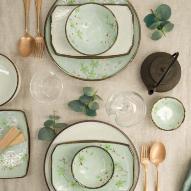 TDS, Plate, Green Cosmos, 22x15x2.5cm, Item No. 7805