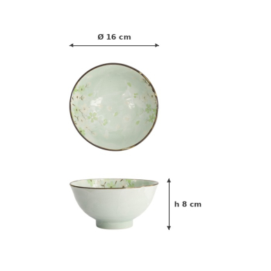 Rice Bowl Green Cosmos, Stoneware, Ø 16 × 8 cm, 600 ml, Item No. 7811