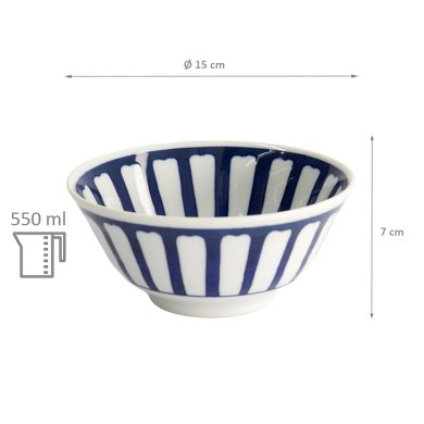 Rice Bowl Mixed Bowls White/Blue, Porcelain, Ø 15 × 7 cm, 550 ml, Item No. 14993