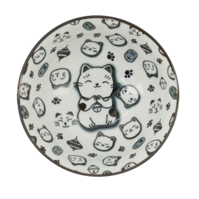 TDS, Bowl, Kawaii Lucky Cat, Neko, Black, Ø 14.8 x 7 cm 500 ml - Item No. 15426