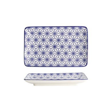 Tokyo Design Studio Sushi Plate Nippon Blue Stars Blue/White, Porcelain, 21 × 13.5 cm