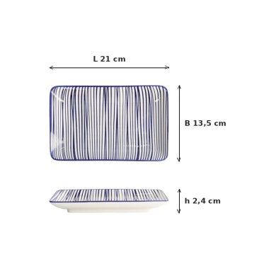 Sushi Plate Nippon Blue Lines Blue/White, Porcelain, 21 × 13.5 cm, Item No. 15986
