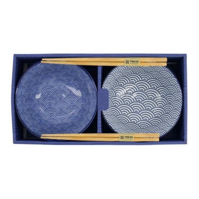 Tayo-Schalen-Set Nippon Blue Dots & Waves Blau/Weiß, Porzellan, Ø 15,2 × 6,7 cm, 500 ml, Art.-Nr. 16041