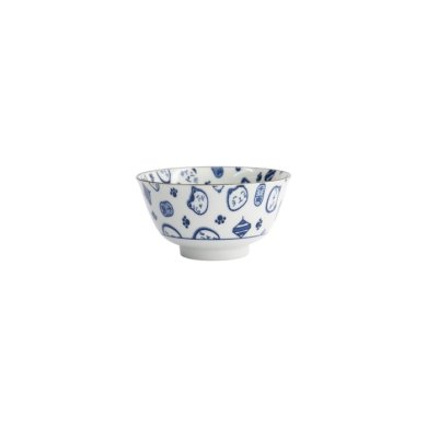 Bowl Kawaii Lucky Cat Neko Blue (White/Blue), Porcelain, Ø 12.7 × 6.8 cm, 300 ml, Item No. 16121