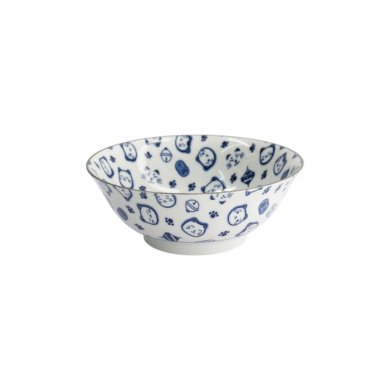 Ramen Bowl Kawaii Lucky Cat Neko Blue/White, Porcelain, Ø 19.5 × 7.4 cm, 1 l, Item No. 16125