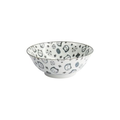 Ramen Bowl Kawaii Lucky Cat Neko Black (White/Black), Porcelain, Ø 19.5 × 7.4 cm, 1 l, Item No. 16126