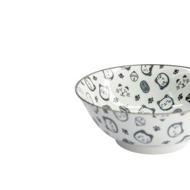 Ramen Bowl Kawaii Lucky Cat Neko Black (White/Black), Porcelain, Ø 19.5 × 7.4 cm, 1 l, Item No. 16126