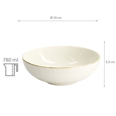 Nudelschale Nippon White Lines Weiß/Gold, Porzellan, Ø 19 × 5,5 cm, 780 ml, Art.-Nr. 16427