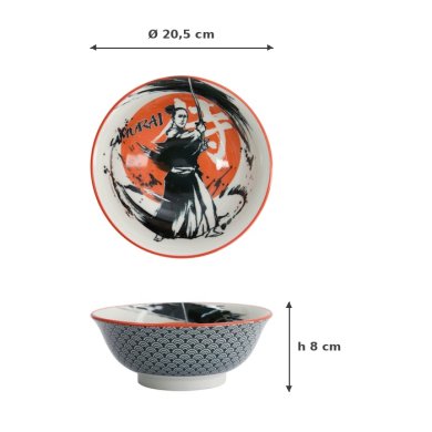 Ramenschale Asakusa Samurai Weiß/Rot/Schwarz, Porzellan, Ø 20,5 × 8 cm, 1,25 l, Art.-Nr. 16857