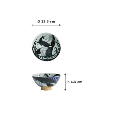 Bowl Kawaii Ohira Whale Blue/White, Porcelain, Ø 12.5 × 6.5 cm, 300 ml, Item No. 16910