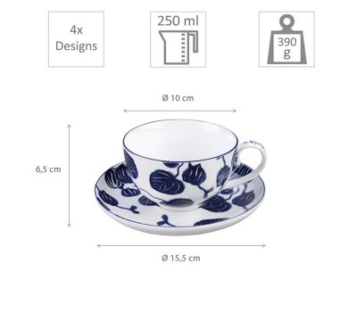 TDS, Cup Set with saucers, 8-piece set, Flora Japonica, 250 ml, Item No. 16980