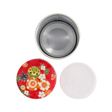 Teedose mit Blumenmotiv Rot, Edelstahl, Ø 7,4 × 15,5 cm, 200 g, Art.-Nr. 17321