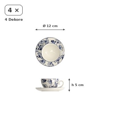 Tassen-Set mit Untertassen Flora Japonica Blau, 8-tlg., Porzellan, 100 ml, Art.-Nr. 17456