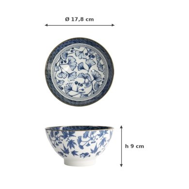 Rice Bowl Flora Japonica Ginkgo Blue/White, Porcelain, Ø 17.8 × 9 cm, 950 ml, Item No. 17590
