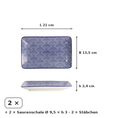 Sushi-Set Nippon Blue Lines-Dots Weiß, 6-tlg., Porzellan, Art.-Nr. 17991