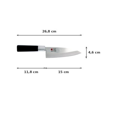 Deba Knife (Meat Knife) Sekiryu, Stainless Steel, blade 15 cm, black ABS plastic handle, Item No. 18289