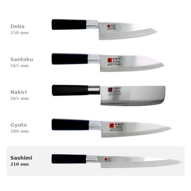 Sashimi Knife (Fillet Knife) Sekiryu, Stainless Knife Steel, blade 21 cm, black ABS plastic handle, Item No. 18290