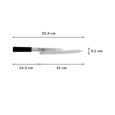 Sashimi Knife (Fillet Knife) Sekiryu, Stainless Knife Steel, blade 21 cm, black ABS plastic handle, Item No. 18290