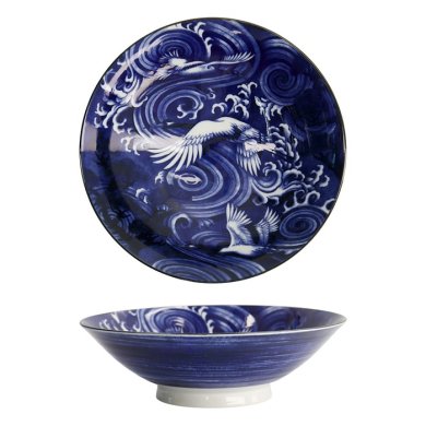 Tokyo Design Studio Bowl Japonism Crane Blue, Porcelain, Ø 25.2 × 7.7 cm, 1.6 l