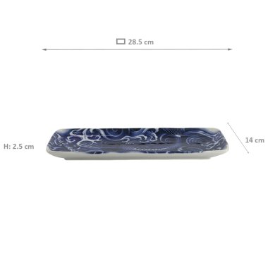 TDS, Plate, Japonism, Blue, 28.5 x 14 x 2.5 cm, Carp - Item No: 18767