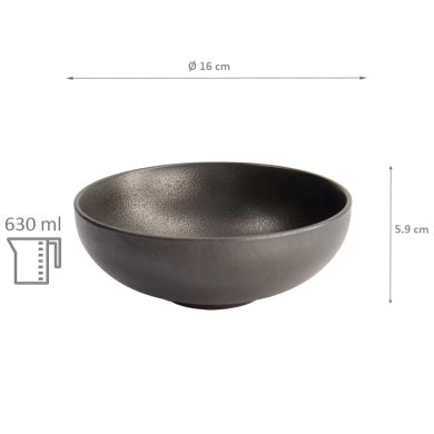 Rice Bowl Yuzu Black, Stoneware, Ø 16 × 5.9 cm, 630 ml, Item No. 20386