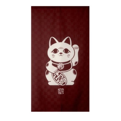 Maneki Neko White Red Noren (Vorhang für Türen) bei g-HoReCa