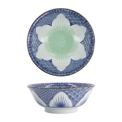 Tokyo Design Studio Ramen Bowl Lily Flower Blue, Porcelain, Ø 20.5 × 8 cm, 1.2 l