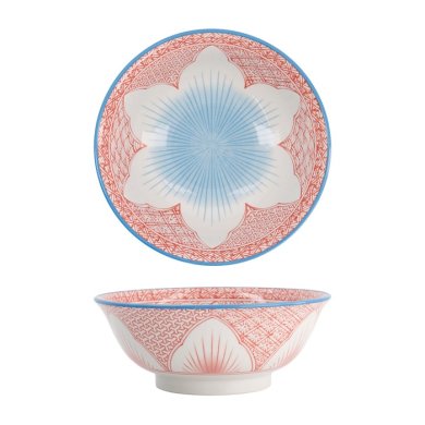 Tokyo Design Studio Ramen Bowl Lily Flower Red, Porcelain, Ø 20.5 × 8 cm, 1.2 l