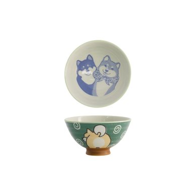 Tokyo Design Studio Rice Bowl Kawaii Shiba-Dog Green, Porcelain, Ø 12.5 × 7 cm, 350 ml