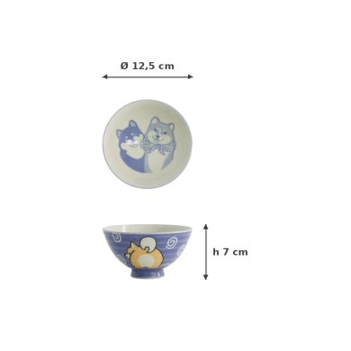 Rice Bowl Kawaii Shiba-Dog Blue, Porcelain, Ø 12.5 × 7 cm, 350 ml, Item No. 20986