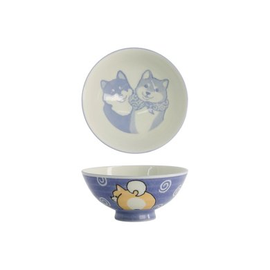 Tokyo Design Studio Reisschale Kawaii Shiba-Dog Blau, Porzellan, Ø 14,5 × 6,5 cm, 500 ml