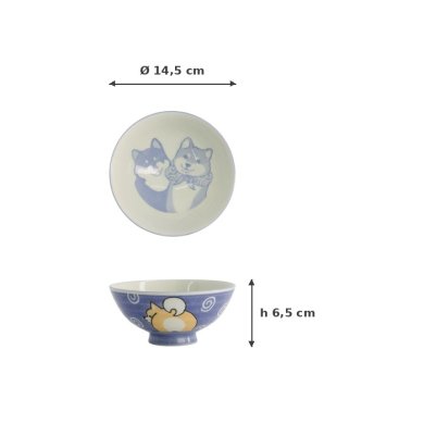 Reisschale Kawaii Shiba-Dog Blau, Porzellan, Ø 14,5 × 6,5 cm, 500 ml, Art.-Nr. 20989